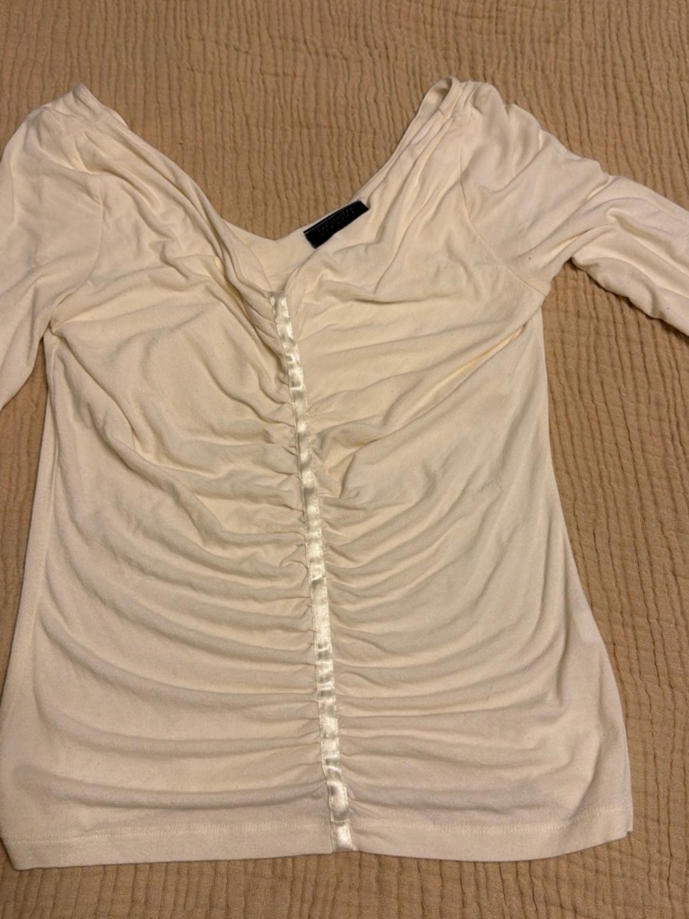 The Limited Cream Ruched Center Long Sleeve Top